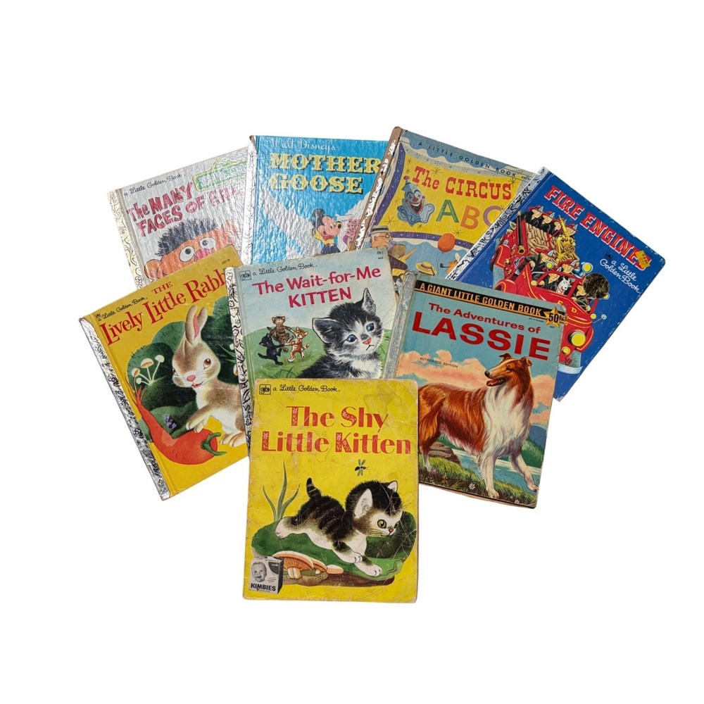 Vintage Little Golden Books Lot 8 Lassie Mother Goose Shy Little Kitten 70s-80s